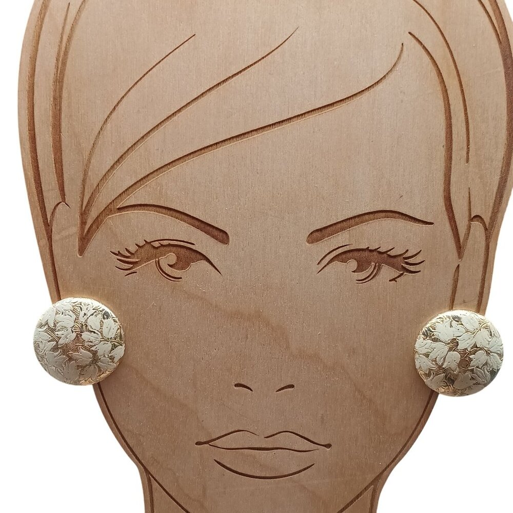 Vintage Gold-Tone Clip-On Earrings With White Enamel Floral Design By Amerique